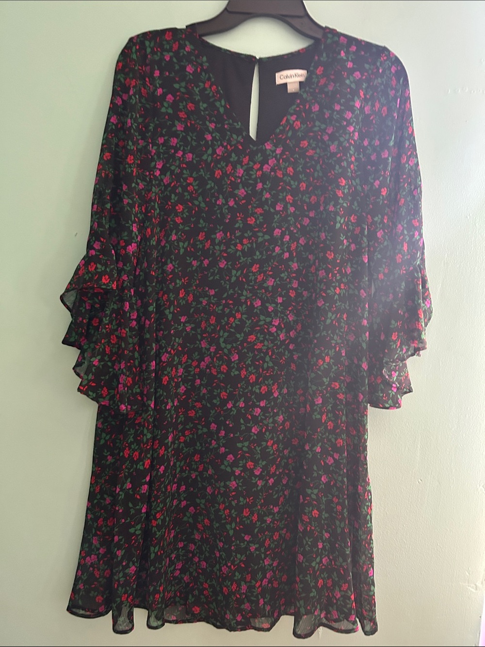 Calvin Klein Black Dress with Pink & Red Floral Print